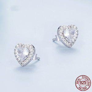 C128 - Stud earrings 925 Sterling silver loving heart stud earrings female shiny zircon C128 - Stud earrings 925 Sterling silver loving heart stud earrings female shiny zircon